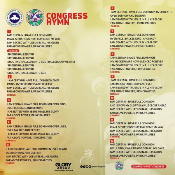 RCCG 2018 Holy Ghost Congress Theme Song