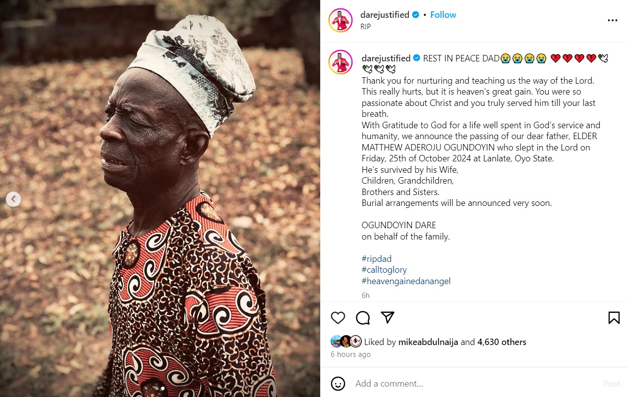 Gospel Singer Dare Justified Loses Dad