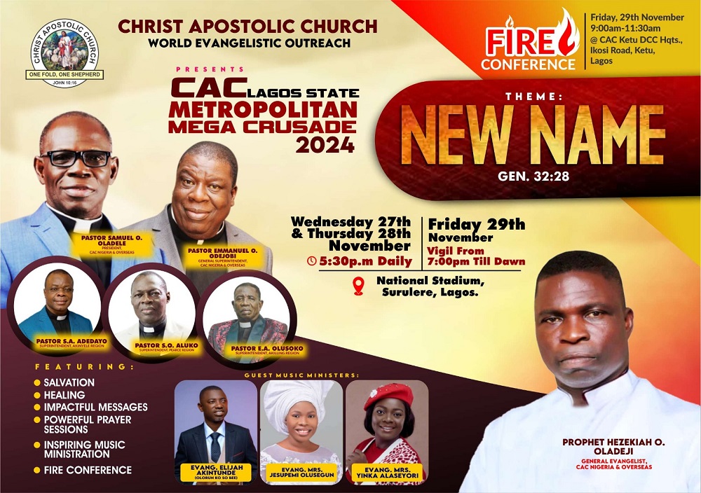 Christ Apostolic Church Announces Lagos Mega Crusade For 2024