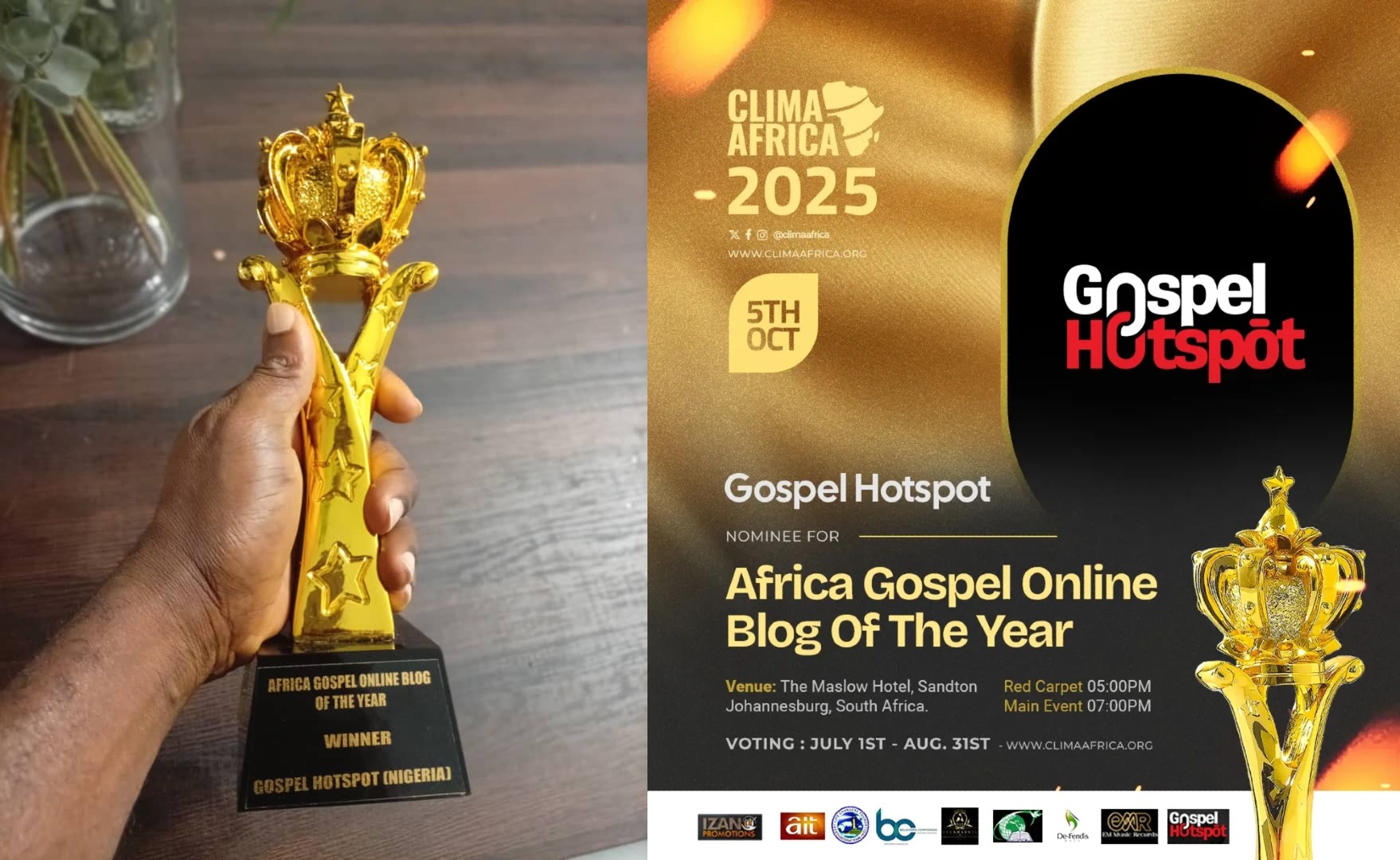 Gospel Hotspot Wins Africa Gospel Online Blog Of The Year At Clima Awards 2025